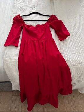 Reformation Scarlet Red Off-Shoulder Dress